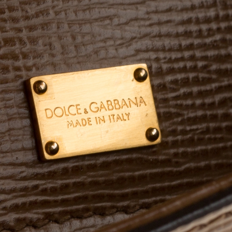 Pre Owned Dolce and Gabbana Brown Leather and Snakeskin Medium Miss Sicily Top Handle Bag