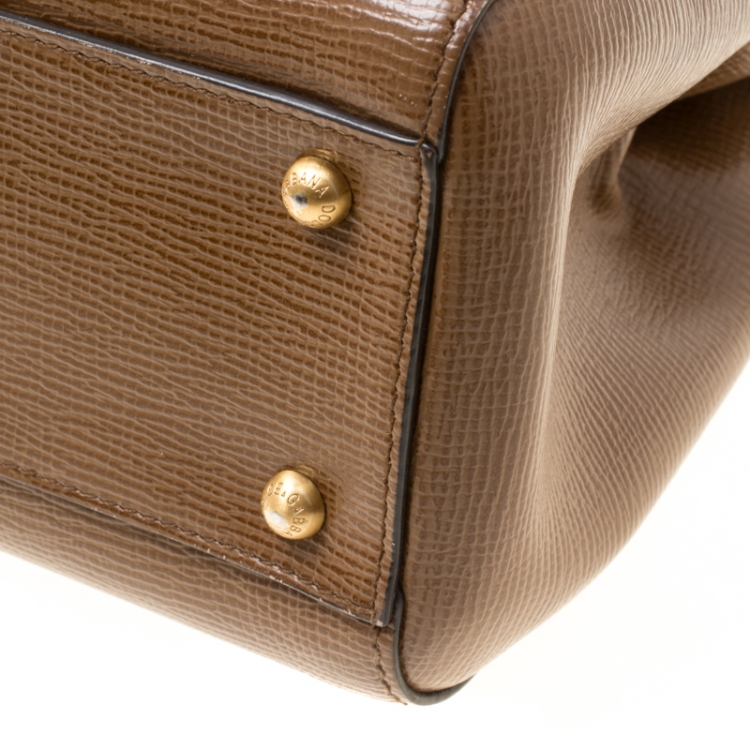 Pre Owned Dolce and Gabbana Brown Leather and Snakeskin Medium Miss Sicily Top Handle Bag