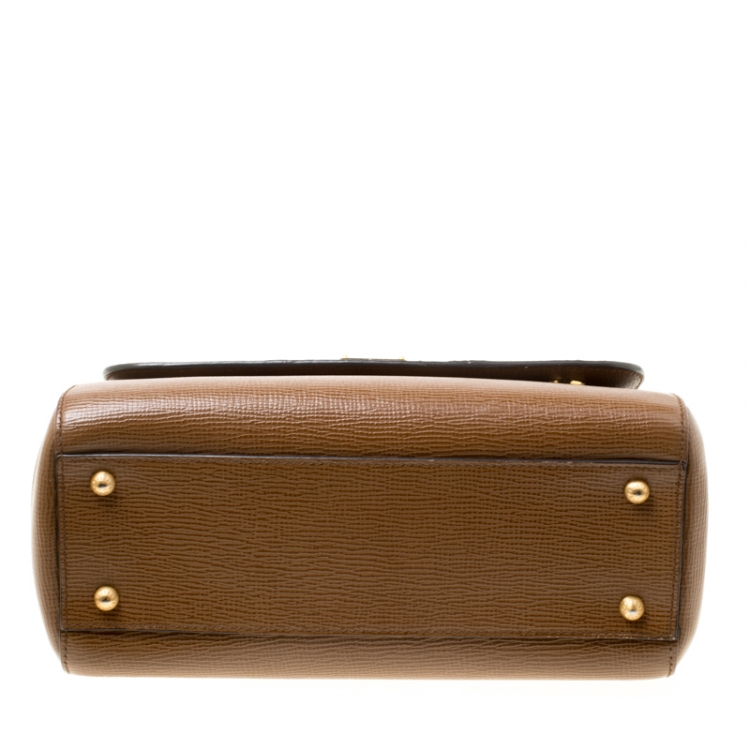 Pre Owned Dolce and Gabbana Brown Leather and Snakeskin Medium Miss Sicily Top Handle Bag