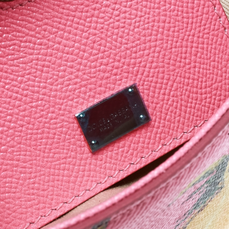 Pre Owned Dolce and Gabbana Pink Pineapple Print Leather Small Miss Sicily Top Handle Bag