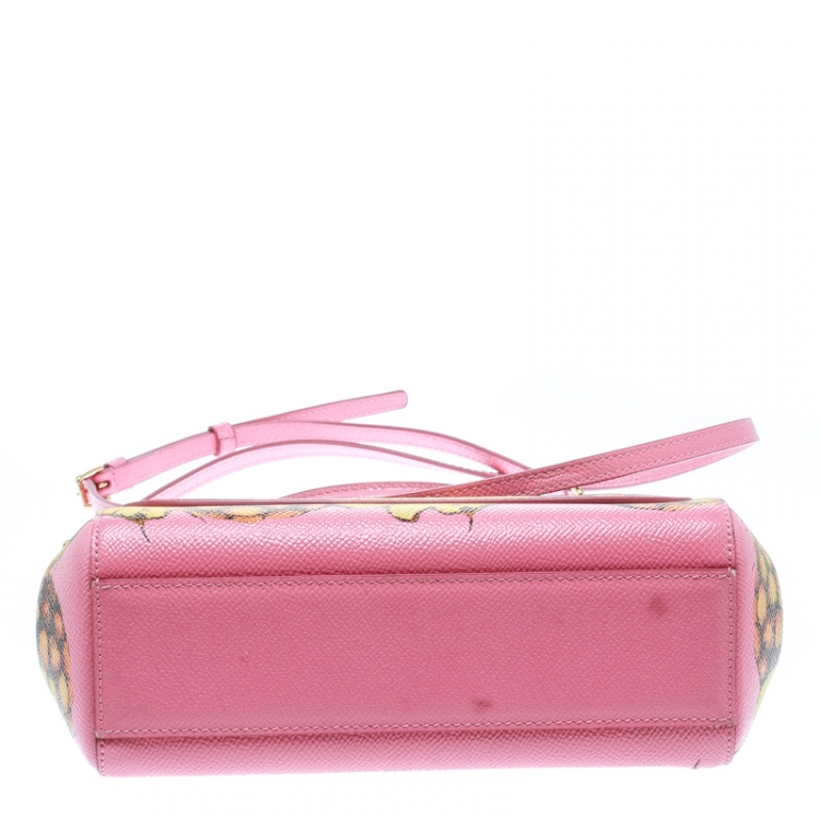 Pre Owned Dolce and Gabbana Pink Pineapple Print Leather Small Miss Sicily Top Handle Bag