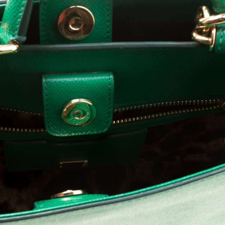 Pre Owned Dolce and Gabbana Green Leather Medium Miss Sicily Top Handle Bag