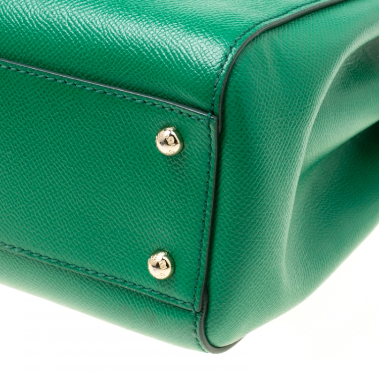 Pre Owned Dolce and Gabbana Green Leather Medium Miss Sicily Top Handle Bag