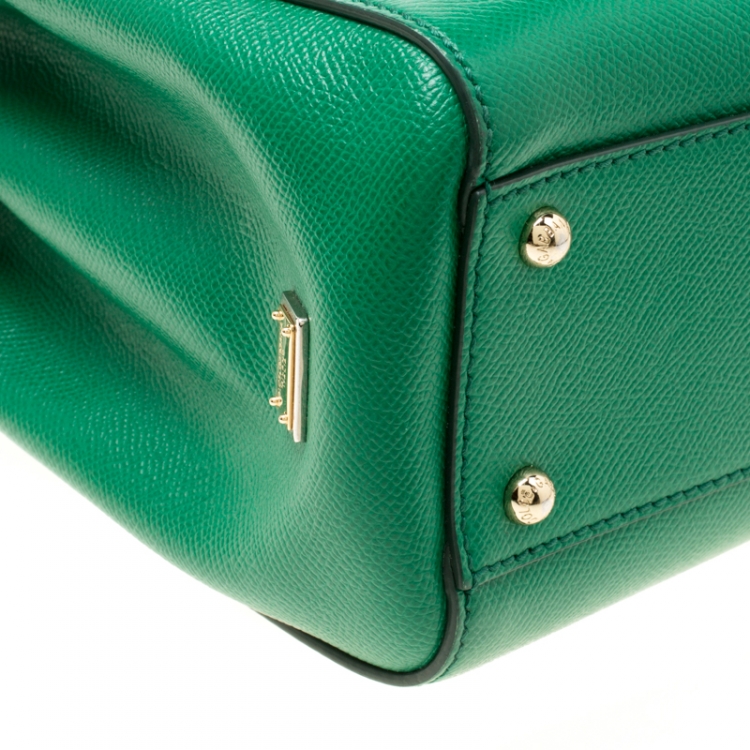Pre Owned Dolce and Gabbana Green Leather Medium Miss Sicily Top Handle Bag