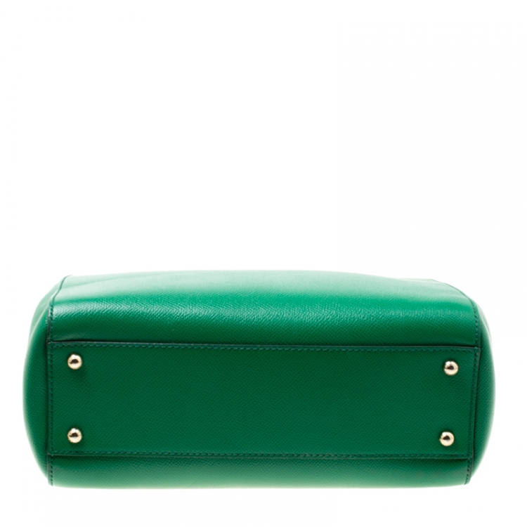 Pre Owned Dolce and Gabbana Green Leather Medium Miss Sicily Top Handle Bag