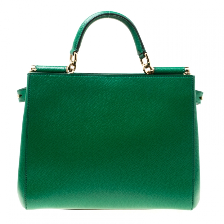 Pre Owned Dolce and Gabbana Green Leather Medium Miss Sicily Top Handle Bag