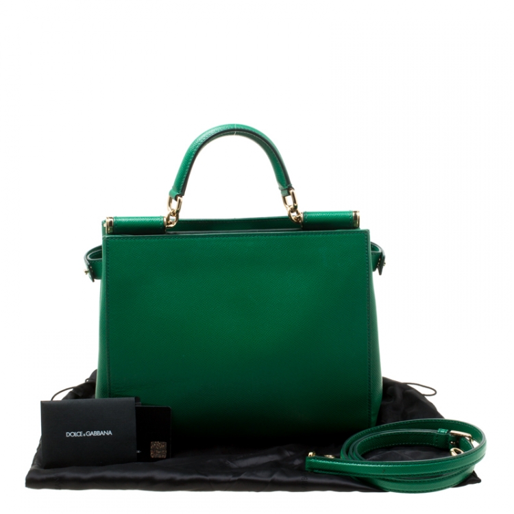 Pre Owned Dolce and Gabbana Green Leather Medium Miss Sicily Top Handle Bag