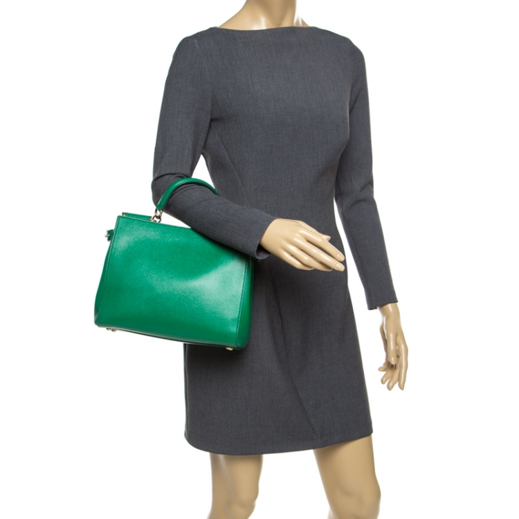 Pre Owned Dolce and Gabbana Green Leather Medium Miss Sicily Top Handle Bag