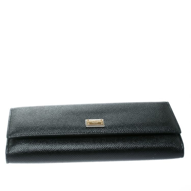 Pre Owned Dolce & Gabbana Black Leather Continental Wallet