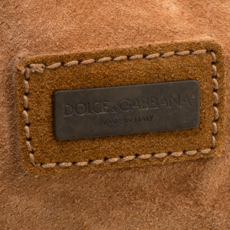 Pre Owned Dolce and Gabbana Brown Suede Butterfly Embellished Flap Bag