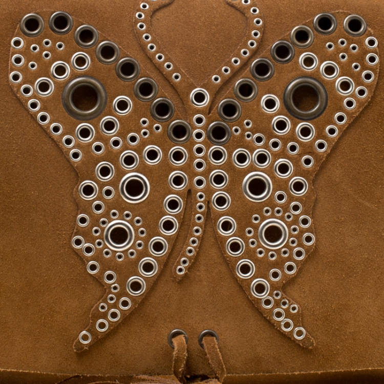Pre Owned Dolce and Gabbana Brown Suede Butterfly Embellished Flap Bag