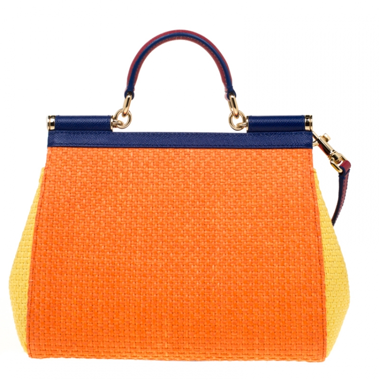 Pre Owned Dolce and Gabbana Multicolor Raffia and Leather Medium Miss Sicily Top Handle Bag