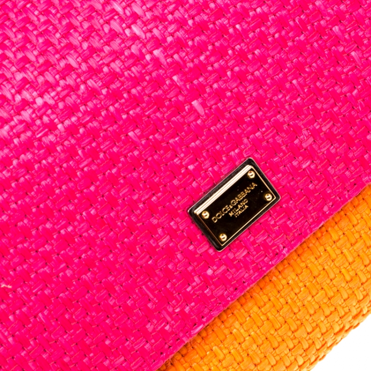 Pre Owned Dolce and Gabbana Multicolor Raffia and Leather Medium Miss Sicily Top Handle Bag