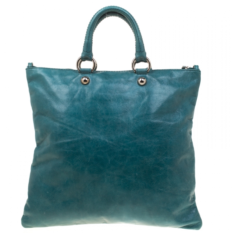 Pre Owned Dolce & Gabbana Green Leather Emy Top Handle Bag