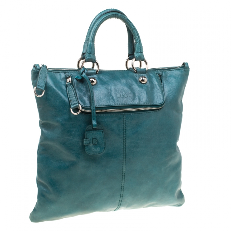 Pre Owned Dolce & Gabbana Green Leather Emy Top Handle Bag