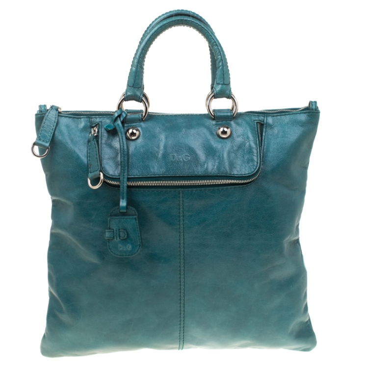 Pre Owned Dolce & Gabbana Green Leather Emy Top Handle Bag