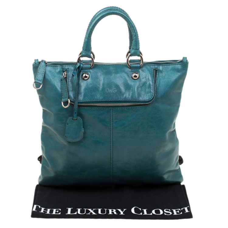 Pre Owned Dolce & Gabbana Green Leather Emy Top Handle Bag