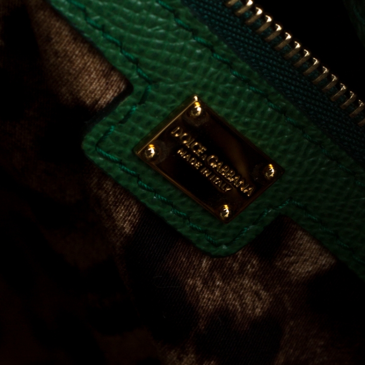 Pre Owned Dolce and Gabbana Green Leather Miss Alma Tote