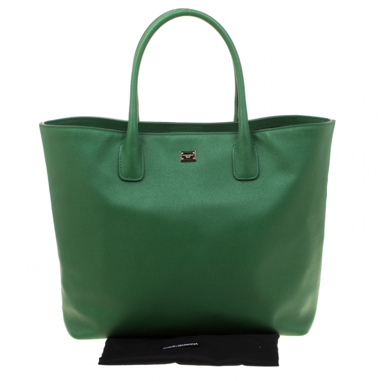 Pre Owned Dolce and Gabbana Green Leather Miss Alma Tote