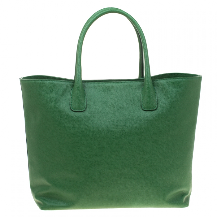 Pre Owned Dolce and Gabbana Green Leather Miss Alma Tote