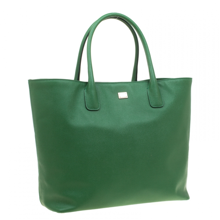 Pre Owned Dolce and Gabbana Green Leather Miss Alma Tote
