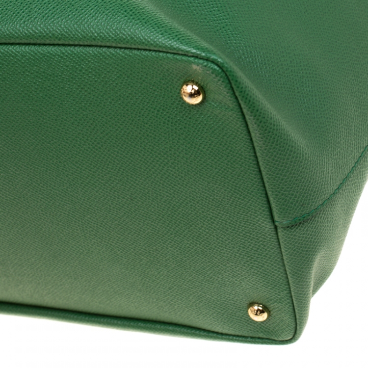 Pre Owned Dolce and Gabbana Green Leather Miss Alma Tote