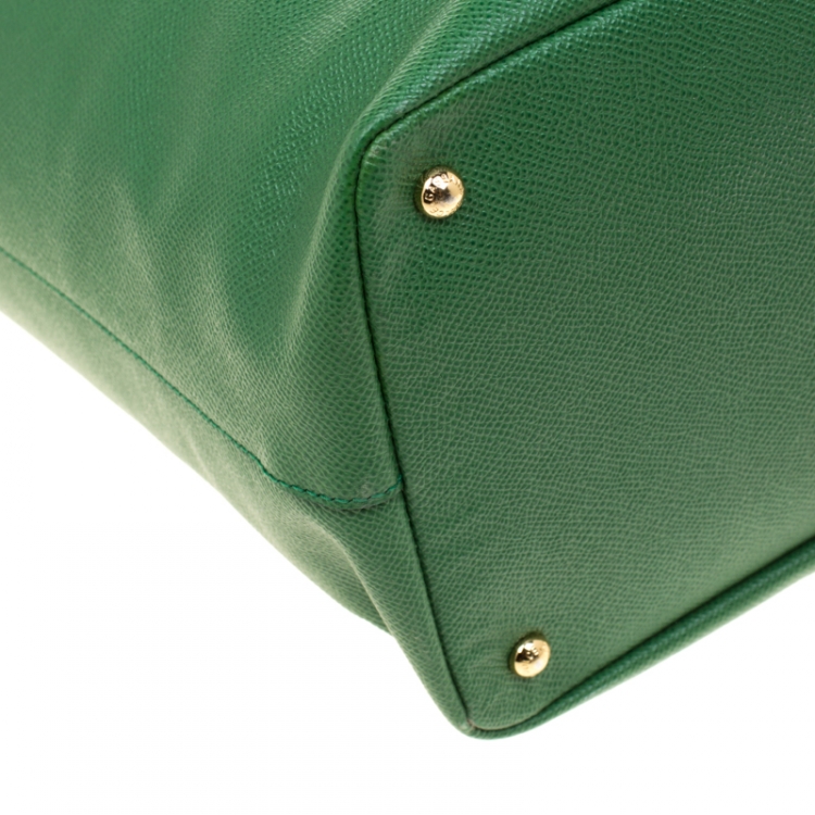 Pre Owned Dolce and Gabbana Green Leather Miss Alma Tote