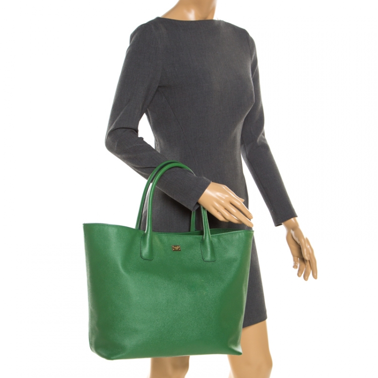 Pre Owned Dolce and Gabbana Green Leather Miss Alma Tote