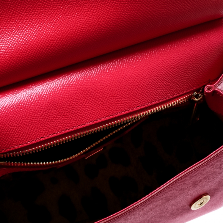 Pre Owned Dolce and Gabbana Hot Pink Leather Medium Miss Sicily Top Handle Bag