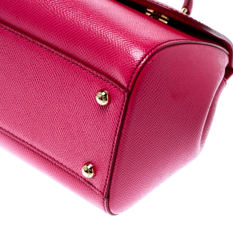 Pre Owned Dolce and Gabbana Hot Pink Leather Medium Miss Sicily Top Handle Bag