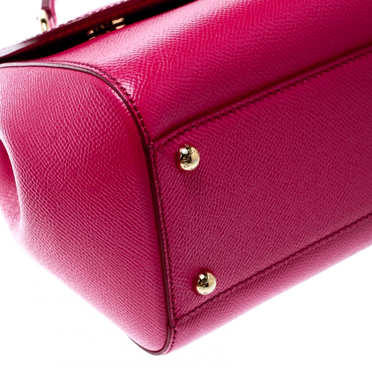 Pre Owned Dolce and Gabbana Hot Pink Leather Medium Miss Sicily Top Handle Bag