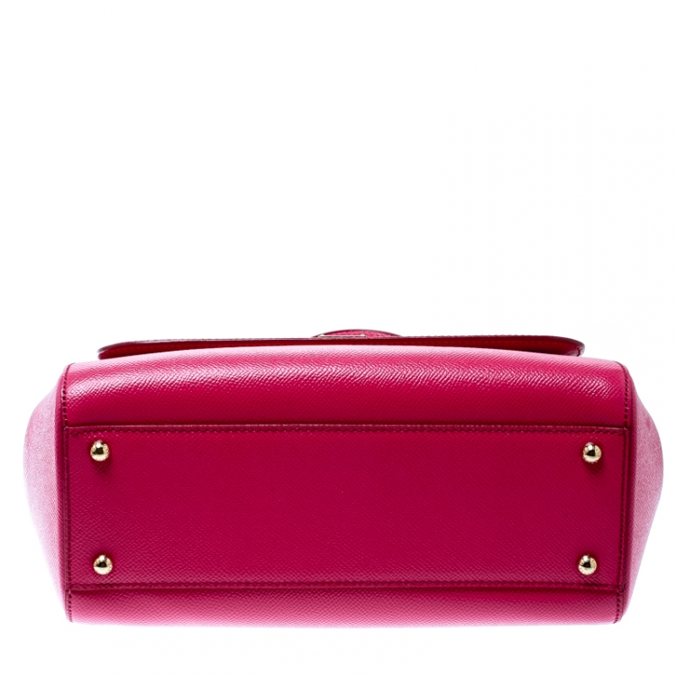 Pre Owned Dolce and Gabbana Hot Pink Leather Medium Miss Sicily Top Handle Bag
