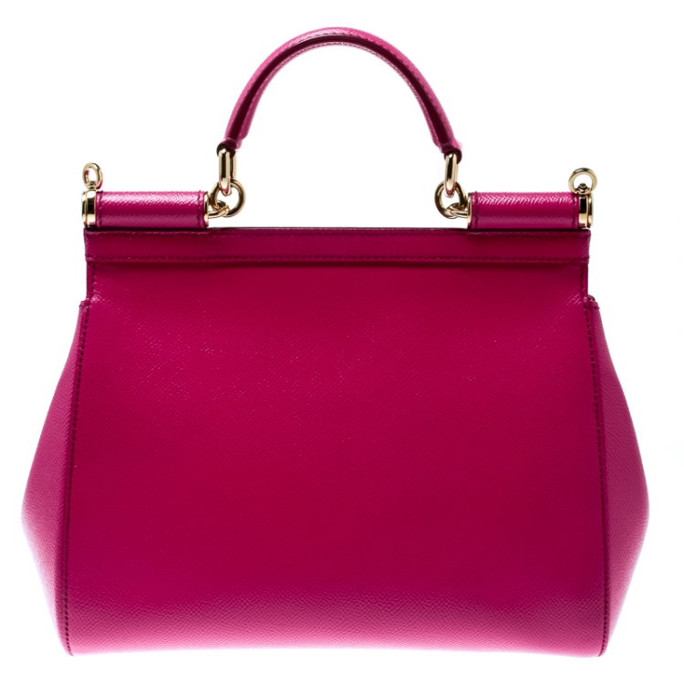 Pre Owned Dolce and Gabbana Hot Pink Leather Medium Miss Sicily Top Handle Bag