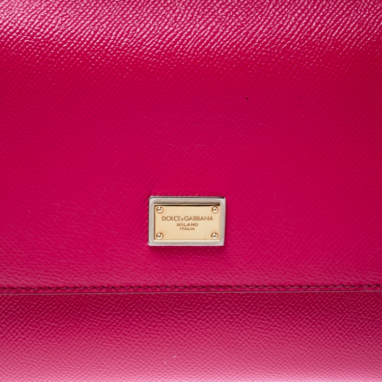 Pre Owned Dolce and Gabbana Hot Pink Leather Medium Miss Sicily Top Handle Bag