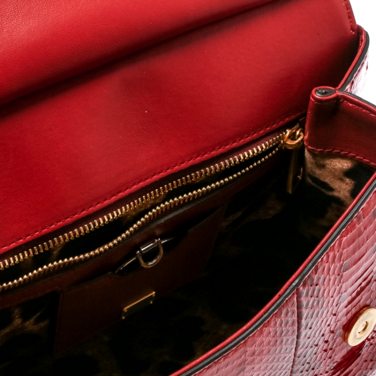 Pre Owned Dolce and Gabbana Red Python Medium Miss Sicily Top Handle Bag