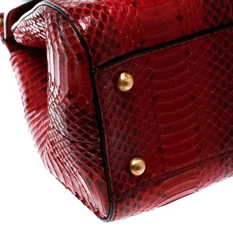 Pre Owned Dolce and Gabbana Red Python Medium Miss Sicily Top Handle Bag