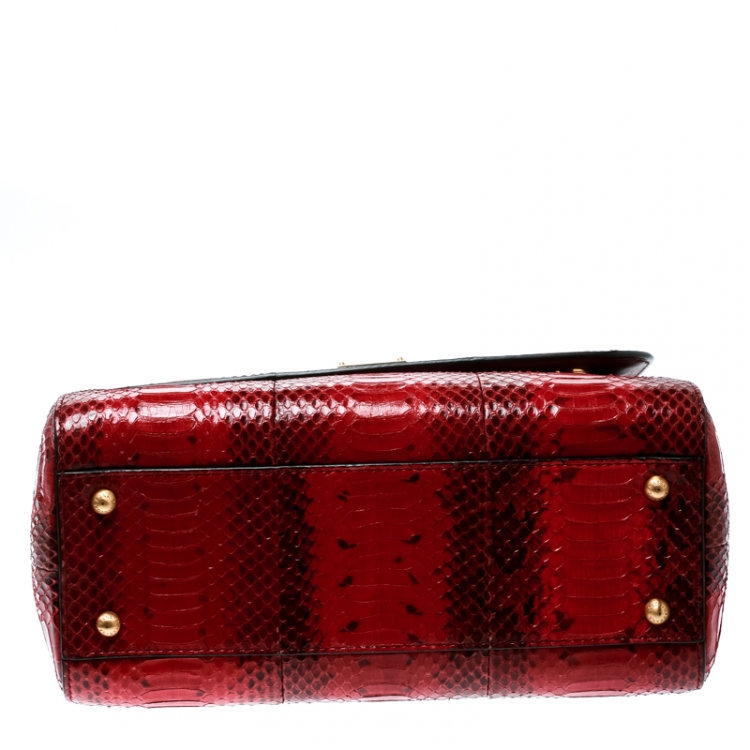 Pre Owned Dolce and Gabbana Red Python Medium Miss Sicily Top Handle Bag