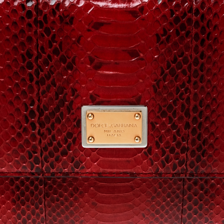 Pre Owned Dolce and Gabbana Red Python Medium Miss Sicily Top Handle Bag