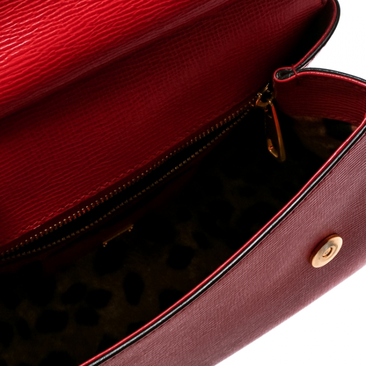 Pre Owned Dolce and Gabbana Red Leather and Python Medium Miss Sicily Top Handle Bag