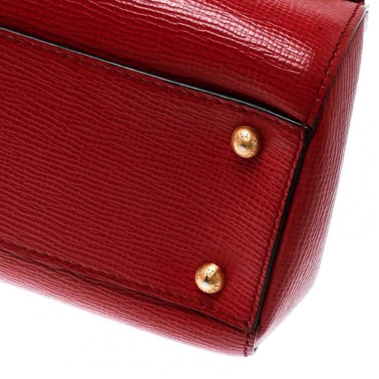 Pre Owned Dolce and Gabbana Red Leather and Python Medium Miss Sicily Top Handle Bag
