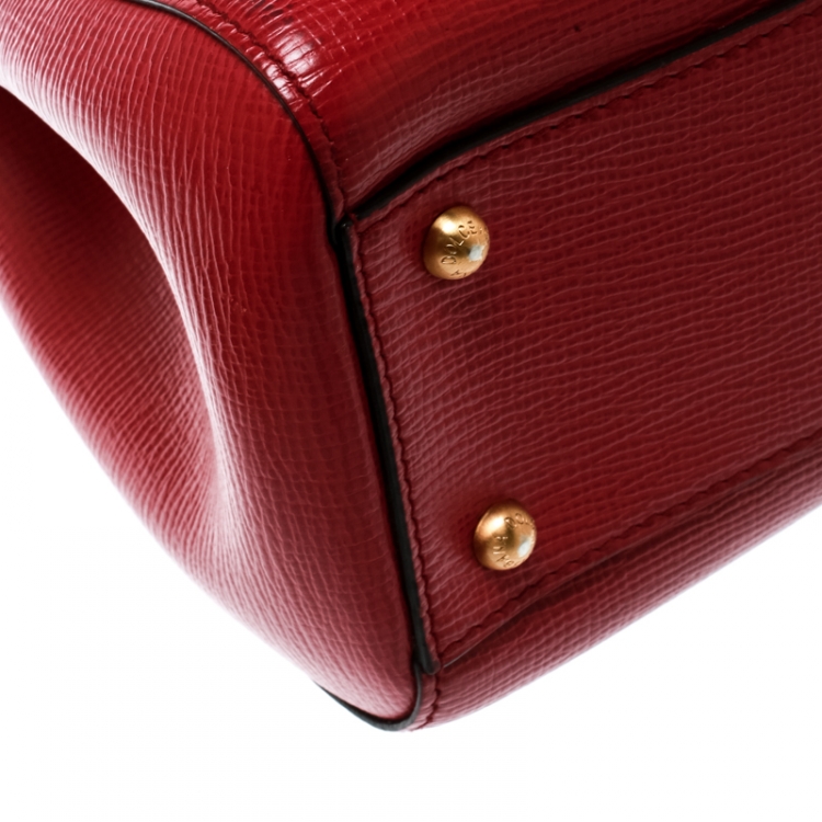 Pre Owned Dolce and Gabbana Red Leather and Python Medium Miss Sicily Top Handle Bag