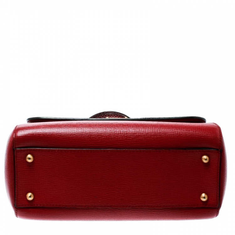 Pre Owned Dolce and Gabbana Red Leather and Python Medium Miss Sicily Top Handle Bag