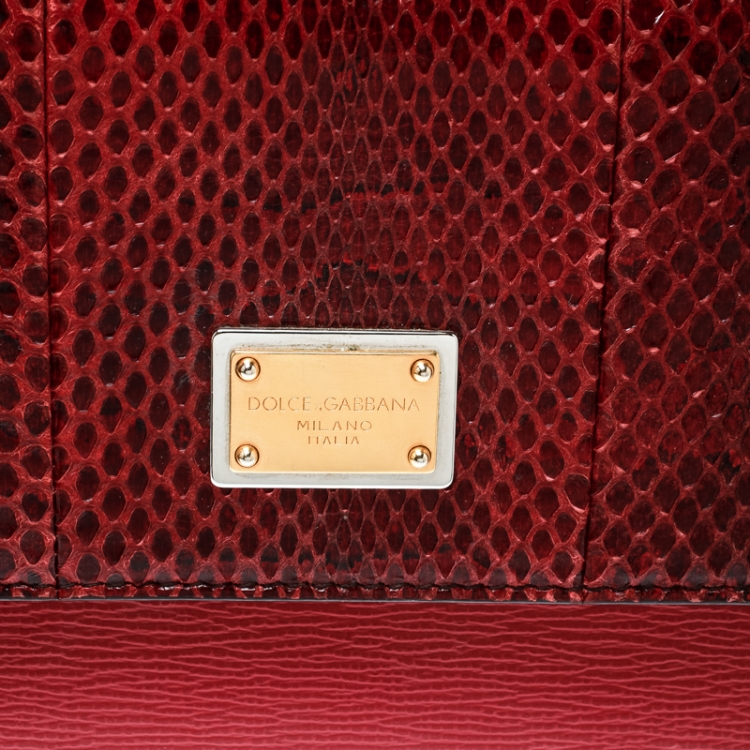 Pre Owned Dolce and Gabbana Red Leather and Python Medium Miss Sicily Top Handle Bag