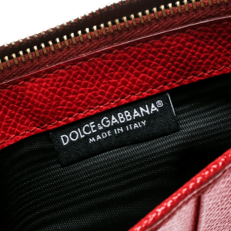 Pre Owned Dolce and Gabbana Red Leather Long Zip Card Holder