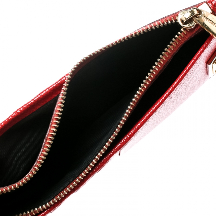 Pre Owned Dolce and Gabbana Red Leather Long Zip Card Holder