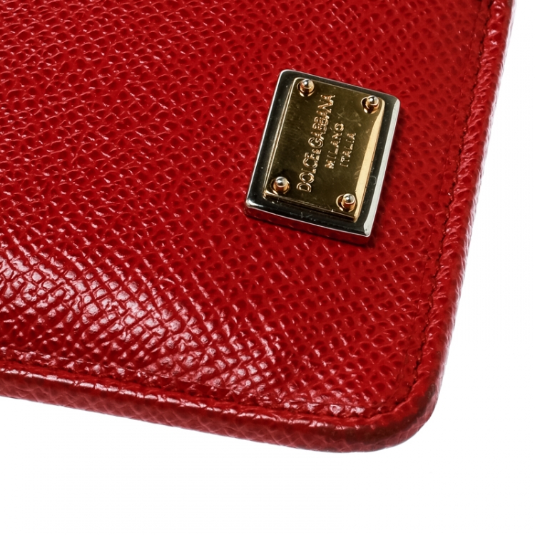 Pre Owned Dolce and Gabbana Red Leather Long Zip Card Holder