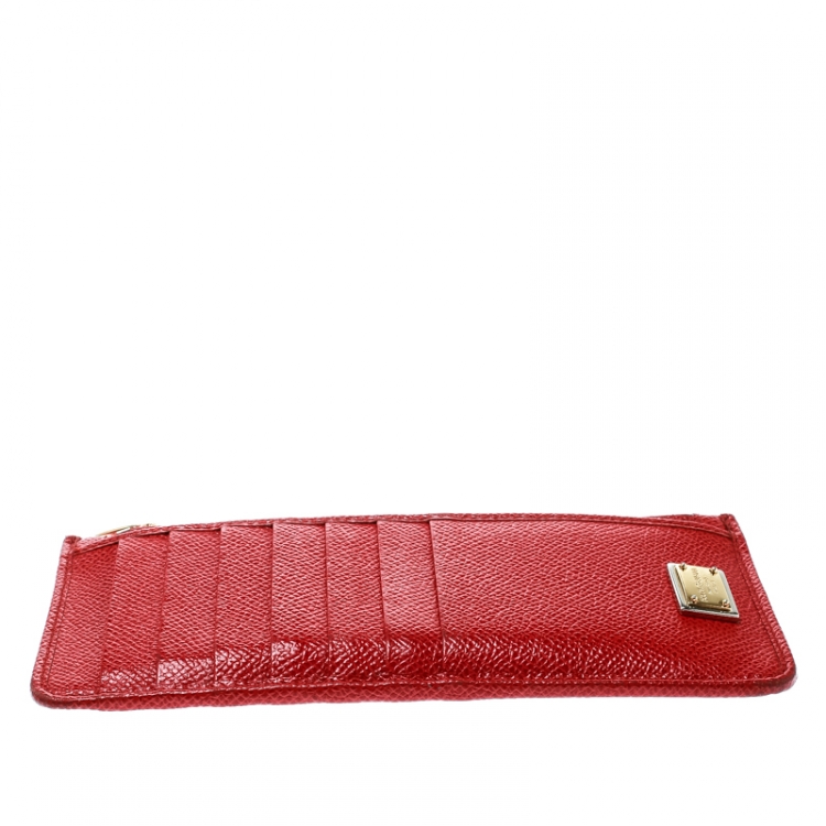 Pre Owned Dolce and Gabbana Red Leather Long Zip Card Holder