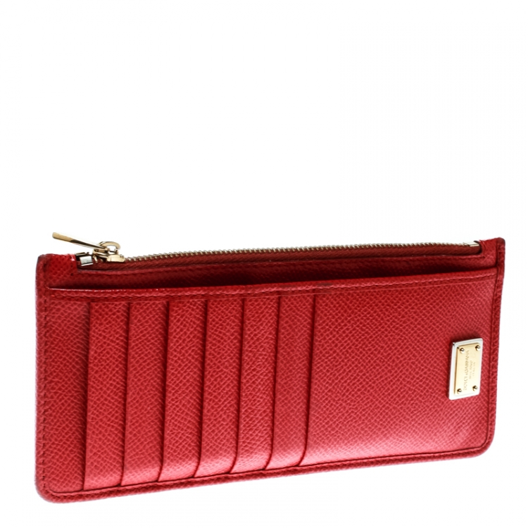 Pre Owned Dolce and Gabbana Red Leather Long Zip Card Holder