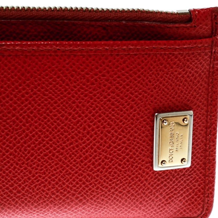 Pre Owned Dolce and Gabbana Red Leather Long Zip Card Holder