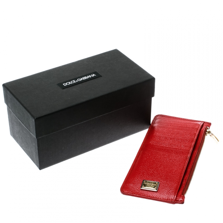 Pre Owned Dolce and Gabbana Red Leather Long Zip Card Holder
